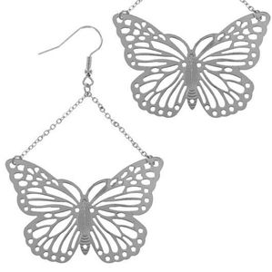 Silver Butterfly drop earrings